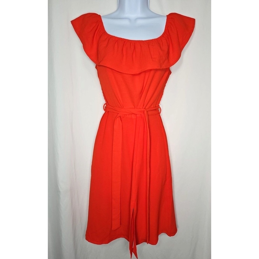 Monteau Womens Orange Ruffle‎ Collar Sleeveless Dress Size Medium NWOT